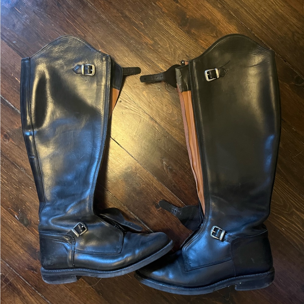 Italian leather riding boots with front zipper